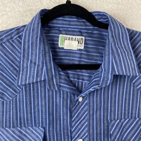 Vintage Haband Men's 2X  Western Pearl Snap Blue Striped Shirt Lightweight EUC - Picture 3 of 12